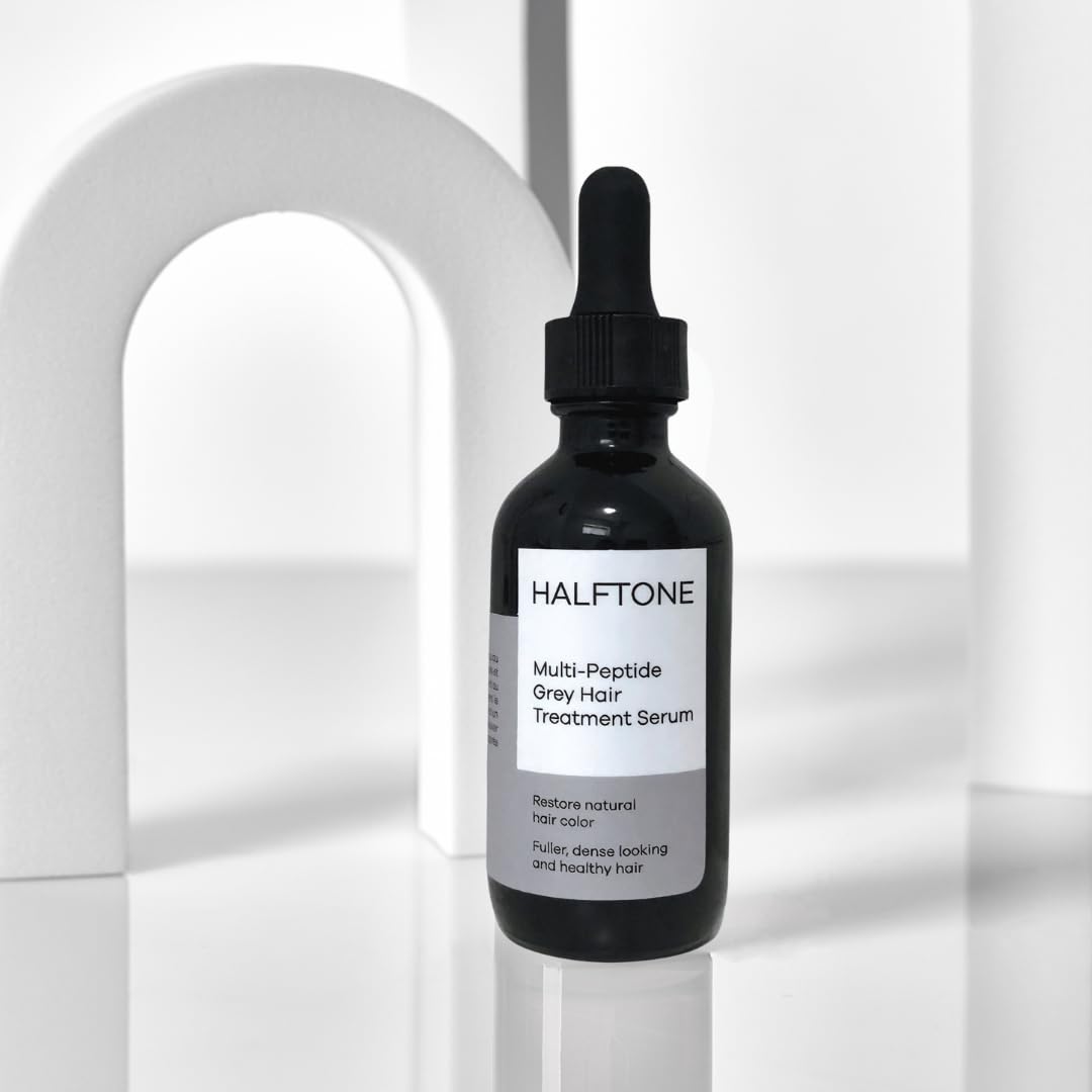 HALFTONE Multi-Peptide Grey Hair Treatment Serum | With Silverfree, Greyverse, Capixyl Peptides | Anti Grey Hair Regrowth, Recover Natural Color Pigment, Scalp Health | Vegan, Scent-Free, Oil-Free