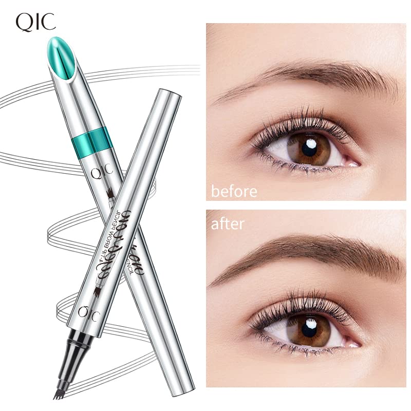 Microblading Eyebrow Pen - Long-Lasting 4D Four-Tip Waterproof Eyebrow pen with Triangular Tip Easy Application for Beginners for Natural Eyebrows (Red Brown)