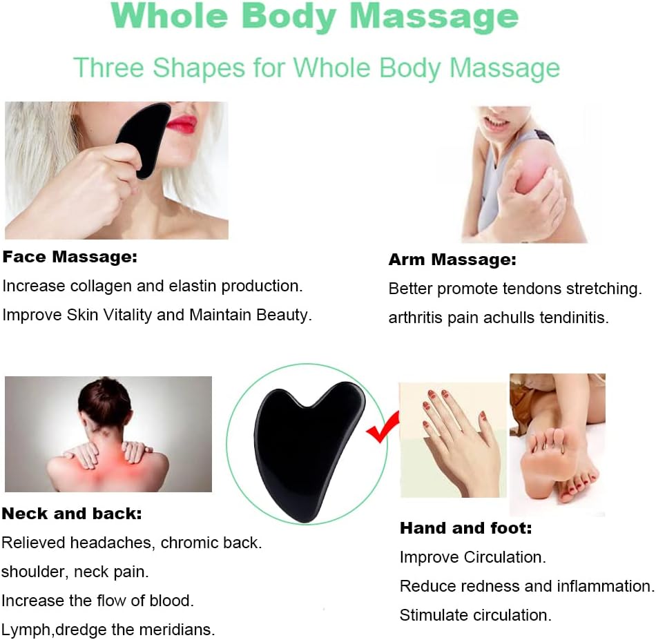 Ditind Gua Sha Facial Tools, Black Obsidian Gua Sha Massage Tool, Natural Jade Guasha Tool for Face and Body Skin Massage. Gua Sha Set for SPA Acupuncture Therapy, Trigger Point Treatment.