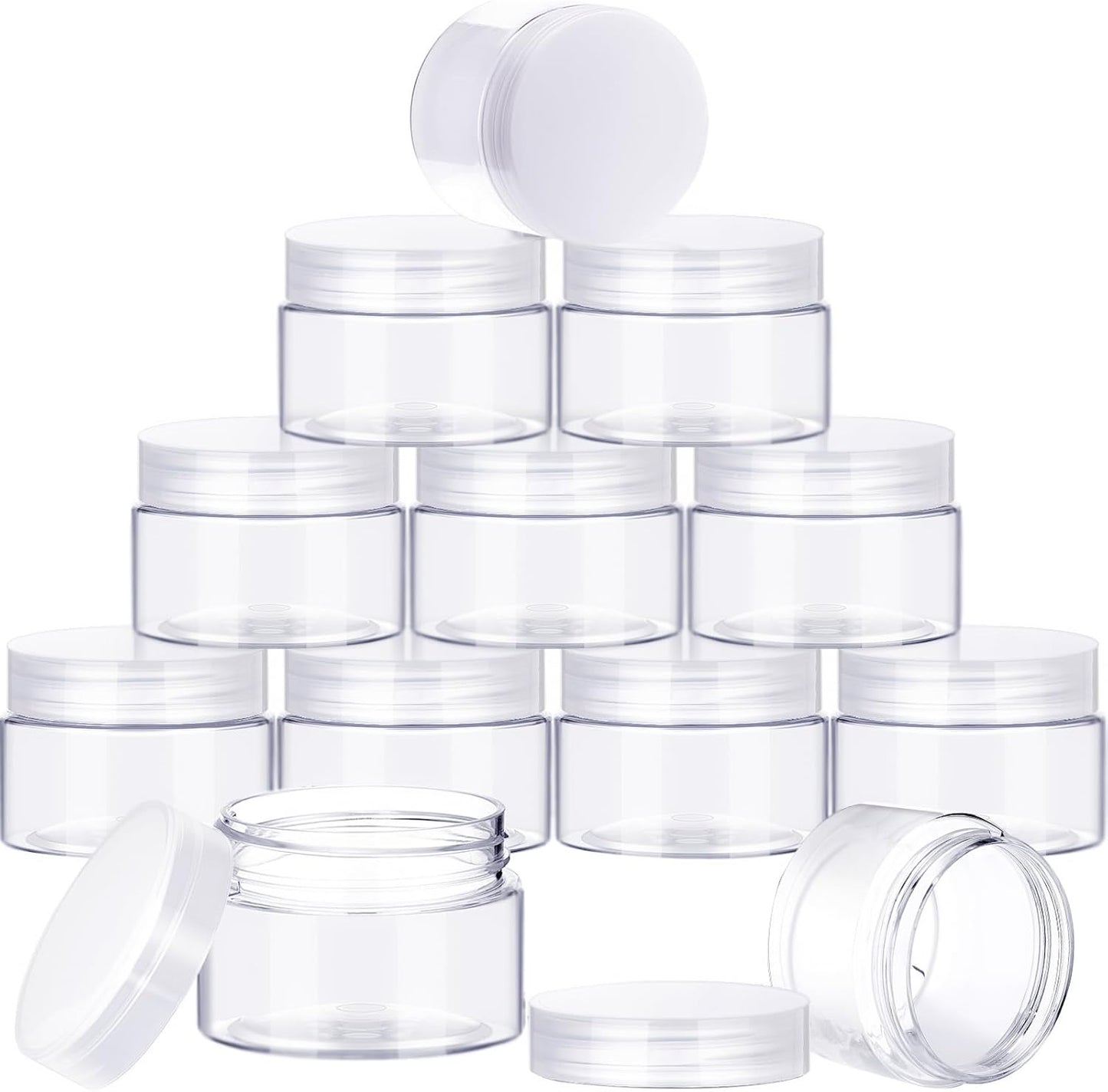 24 Pieces Empty Clear Plastic Jars with Lids Round Storage Containers Wide-Mouth for Beauty Product Cosmetic Cream Lotion Liquid Butter Craft and Food (Transparent Lid, 2 oz)