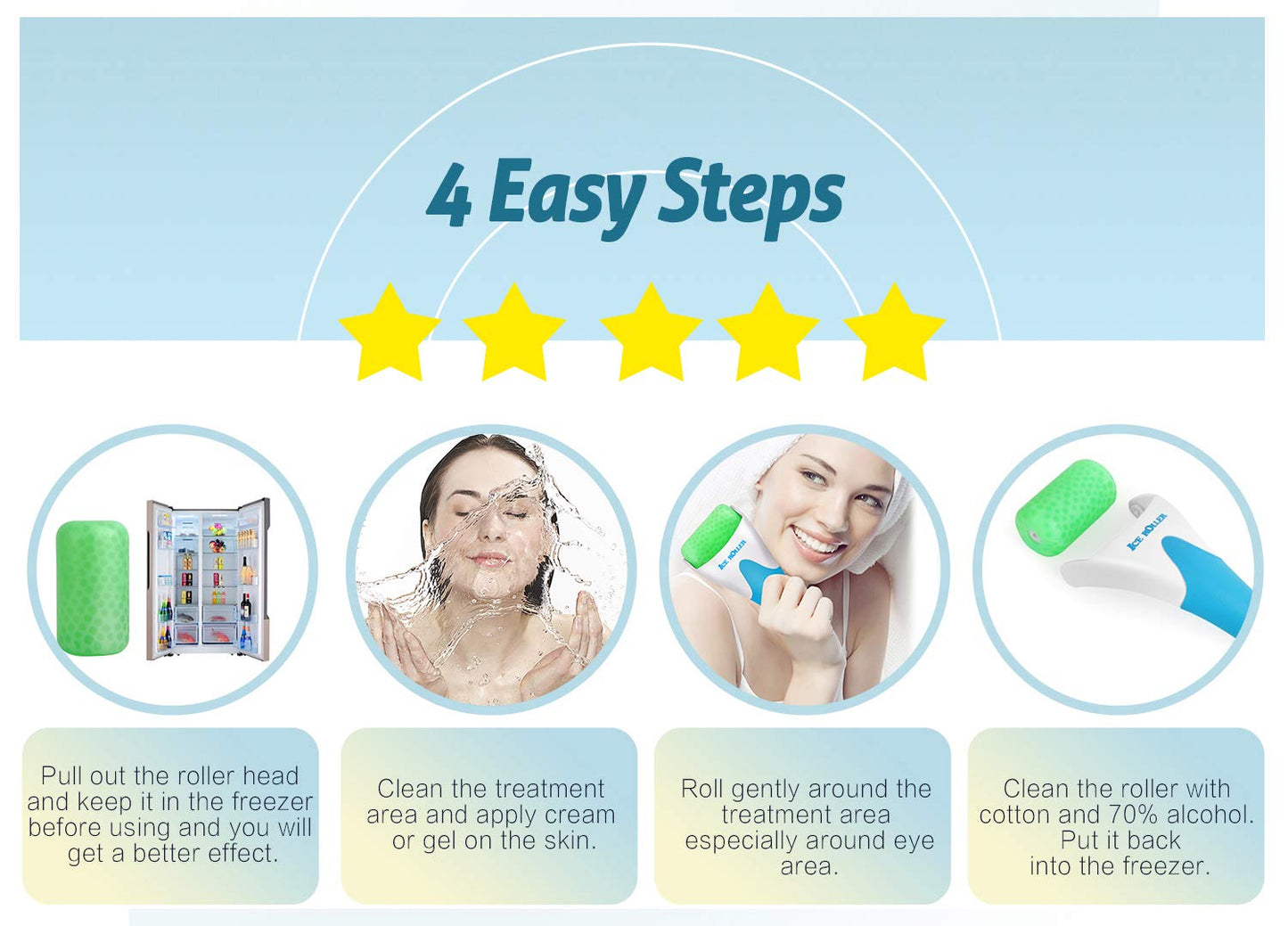 ESARORA Ice Roller for Face & Eye, Puffiness, Migraine, Pain Relief and Minor Injury, Skin Care Products - Black Orange (1 Plastic Roller & 1 Stainless Steel Roller)