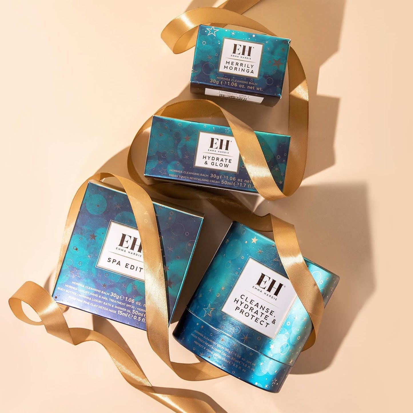 Emma Hardie Cleanse, Hydrate & Protect Gift Set: 30ml Moringa Cleansing Balm, 30ml Midas Touch Revitalising Cream & 15ml Protect & Prime SPF30 Sunscreen Face Moisturiser, Natural & Cruelty Free