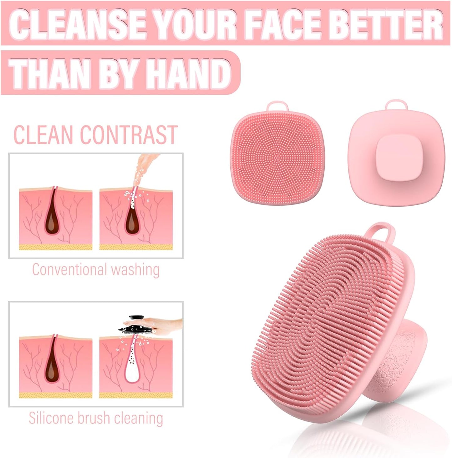 2 Pack Face Scrubber,Silicone Facial Cleansing Brush for Men & Women,Reusable Gentle Facial Waterproof Cleansing Skin Brush Exfoliating Scrubber for Sensitive Skin (Black/Pink)