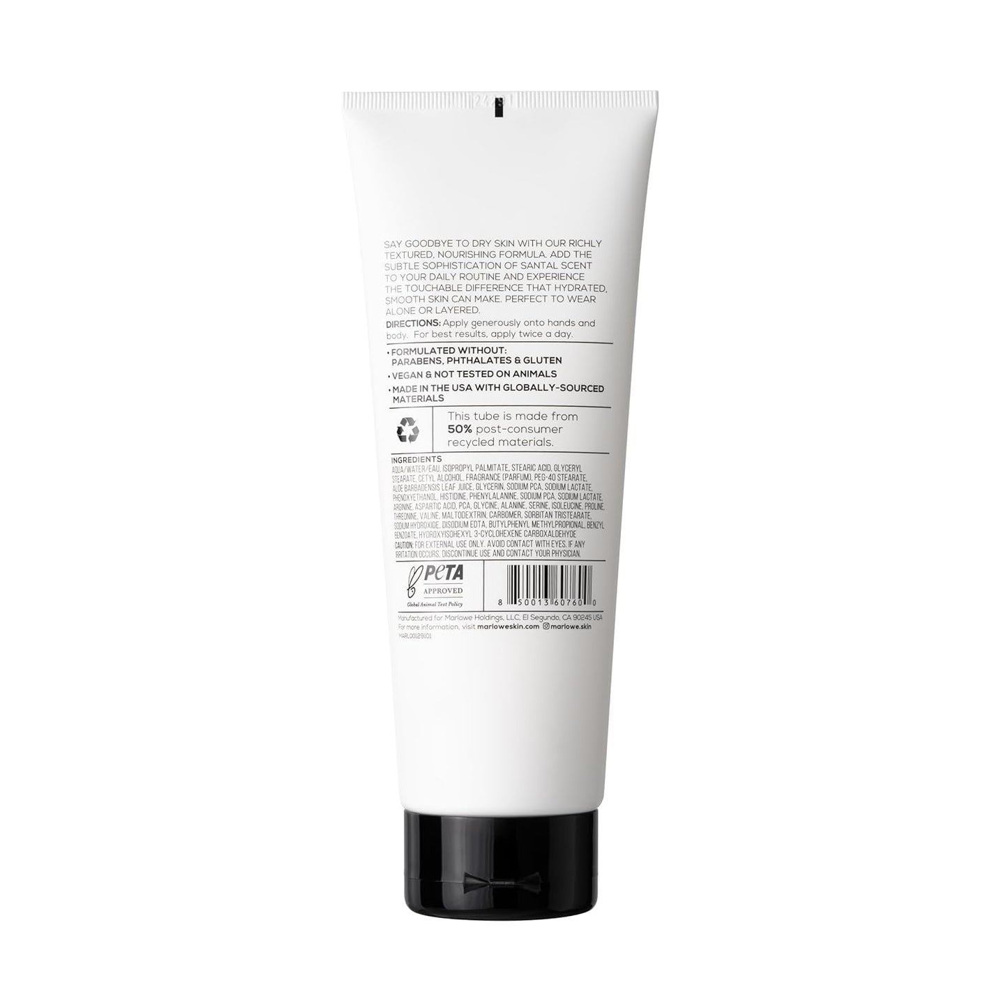 MARLOWE. No. 002 Santal Body Lotion 8 Oz, Moisturizing & Nourishing Daily Dry Skin Lotion for Men, Made with Hydrating Natural Aloe Vera, Non-Oily, Warm Amber, Sandalwood & Citron Scent, Vegan