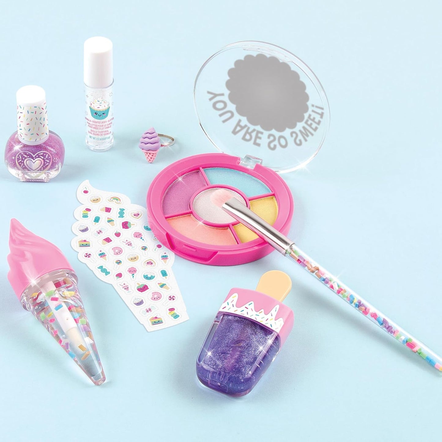 Make It Real: Candy Shop Cosmetic Set - 9 pcs, Vanilla & Strawberry Scented Cosmetics, Ice-Cream Shaped Glosses, Beauty Kit, Tweens, Girls & Kids Ages 8+