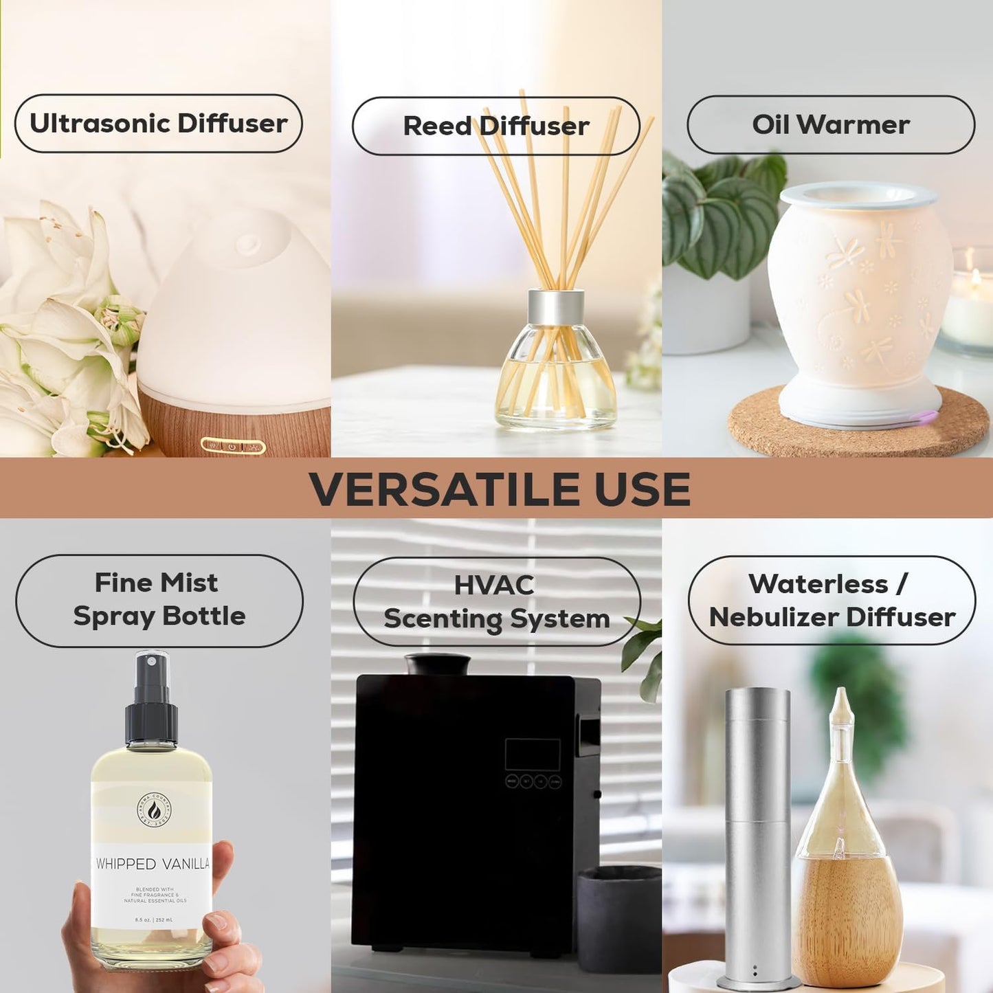 Aroma Country Whipped Vanilla Diffuser Oil - Luxury Essential Oils for Diffuser Refill & Air Freshener Room Spray - Long-Lasting & Natural Home Fragrance, Vanilla Oil for Diffusers (8.5 Fl. oz)