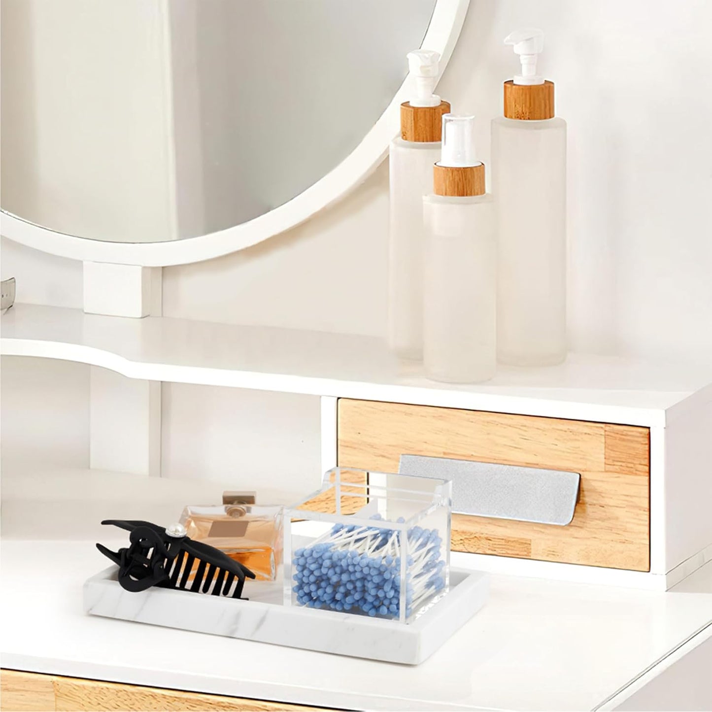 Clear Acrylic Qtip Holder With Lid Cotton Balls Swab Organizer,Square Q Tip Storage, Floss Picks, Bath Salts, Cotton Wab Holder,Home Bathroom Decor (DP011)