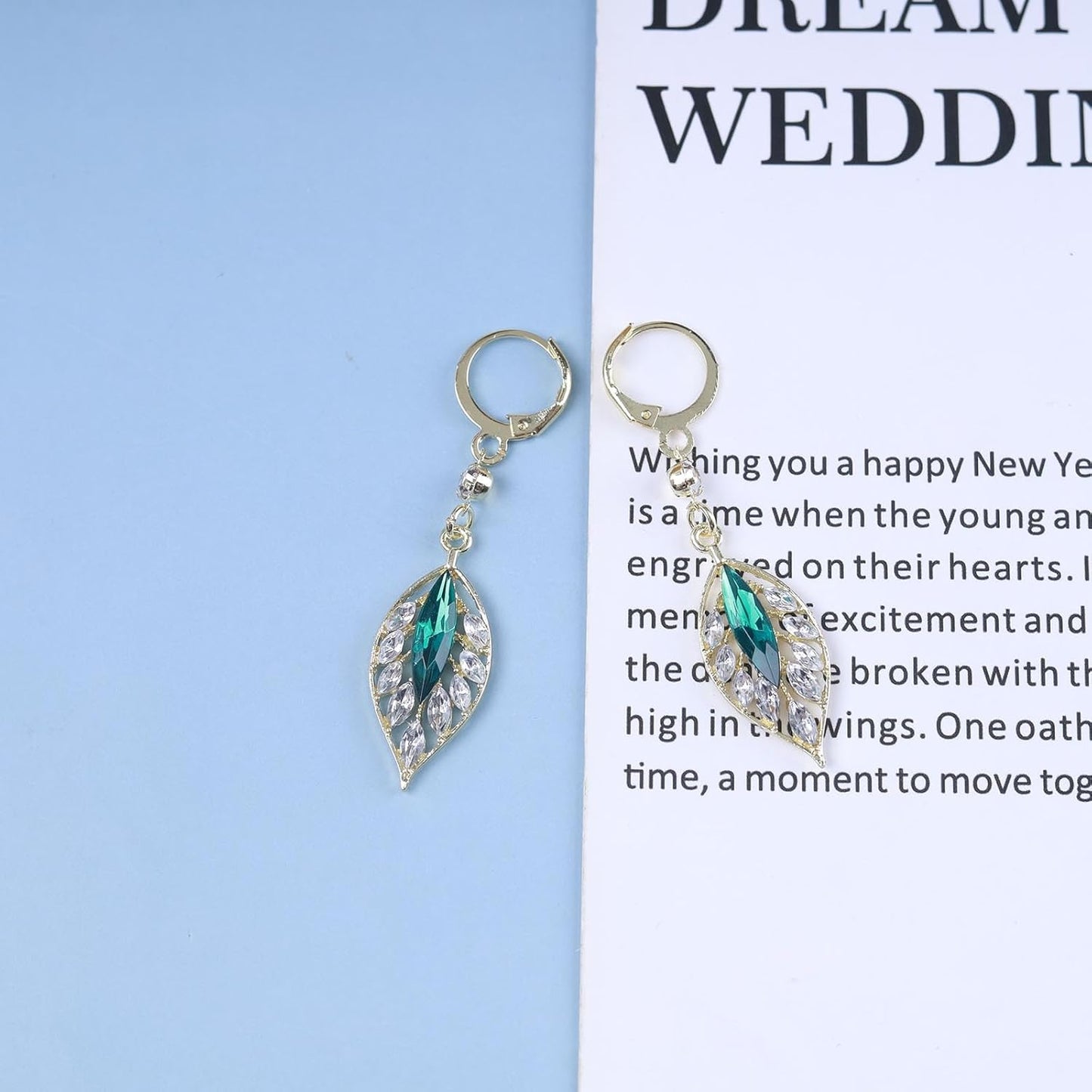 Vintage Emerald Leaf Earrings Rhinestone Leaf Drop Earrings Green Emerald Dangle Earrings Gold Crystal Leaf Hoop Earrings Jewelry for Women