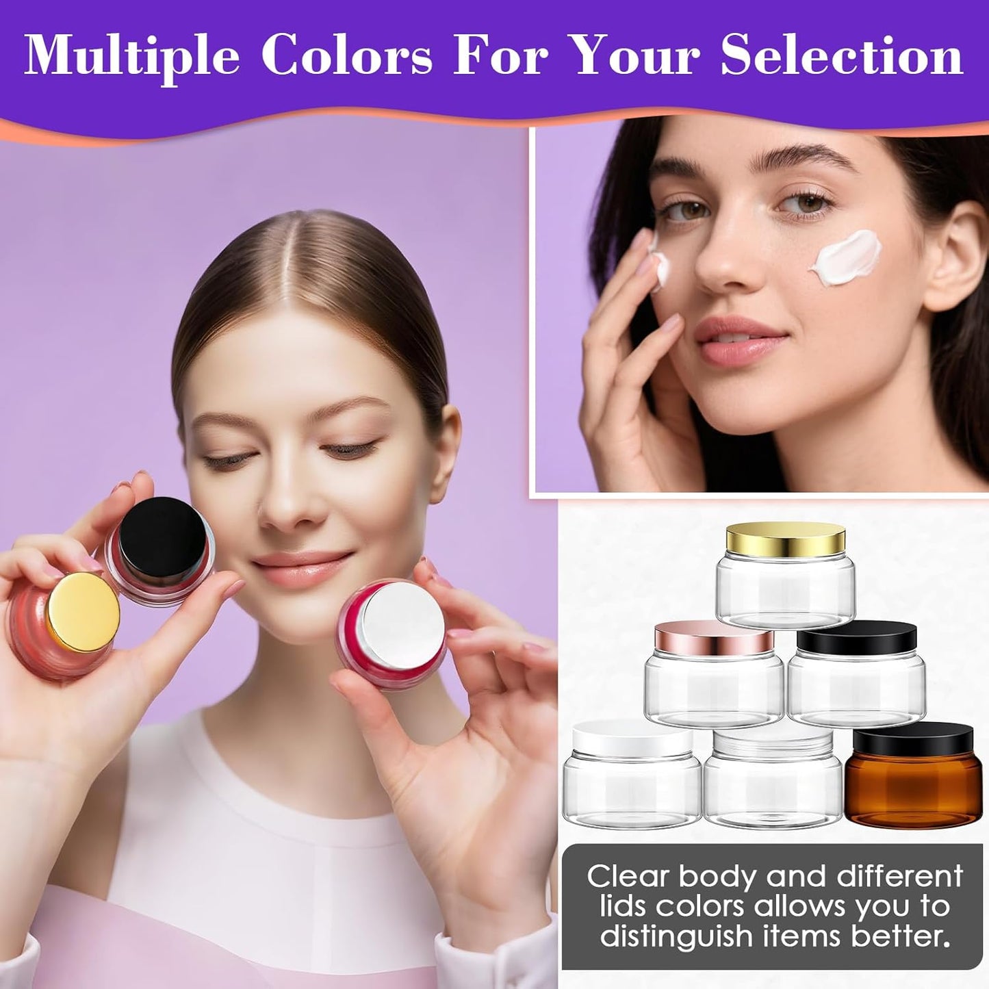 36 Pack 8 oz Plastic Cosmetic Containers With Lids Refillable Clear Empty Travle Jars Containers for Body Butter,Sugar Scrubs,Cream,Lotions,Candy, Waterproof Label&Spatulas - (Black Lid)