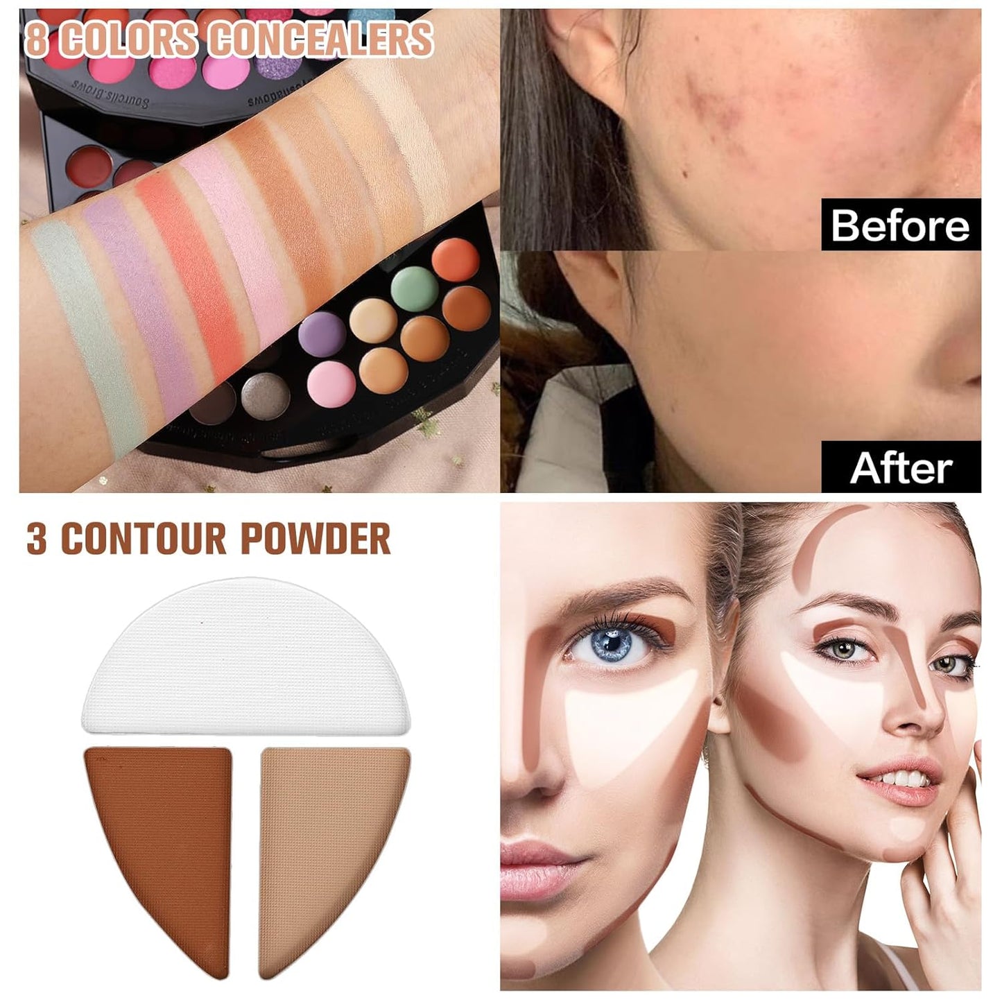 109 Colors Makeup Kit for Women Girl Full Kit Gift Set with Mirror All in One Make up Palette Included Eyeshadow Glitter Lipstick Concealer Eyeliner Eyebrow Highlighter Contour Blusher Compact PowderY