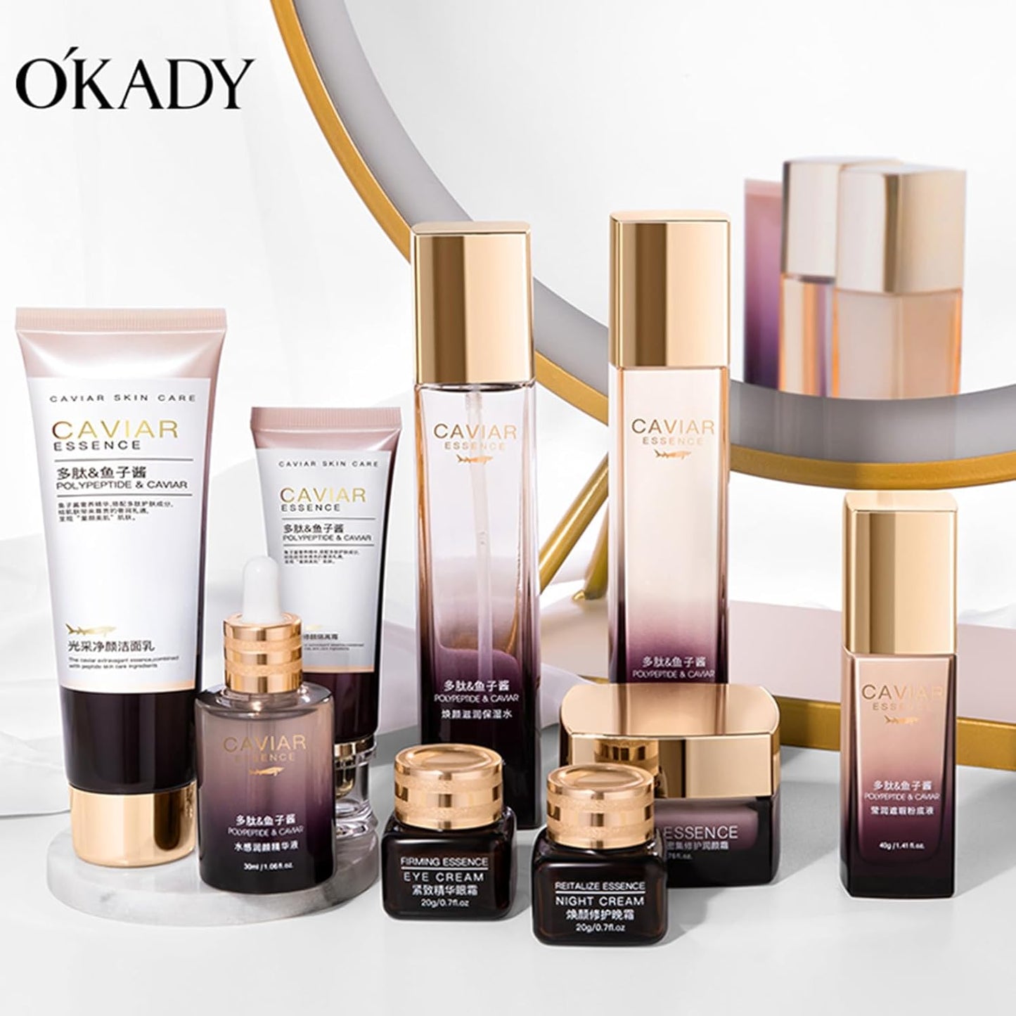 O’KADY 9 Pcs skincare set Anti Aging Skin Daily Care Routine Kit With Vitamin C and Peptides Facial Cleanser Eye Mask Toner Serum Eye Cream Lotion Cream Lady Cream Gifts sets for Valentine's Day