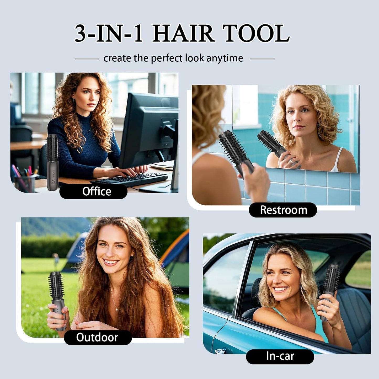 Cordless Hot Brush - Travel Portable Hair Straightener Brush, 4 Temperatures | Fast Heating, Anti-Scald, and Anti-Frizz, Cordless Straightener Tool for Travel, Date, Work - Classic Black