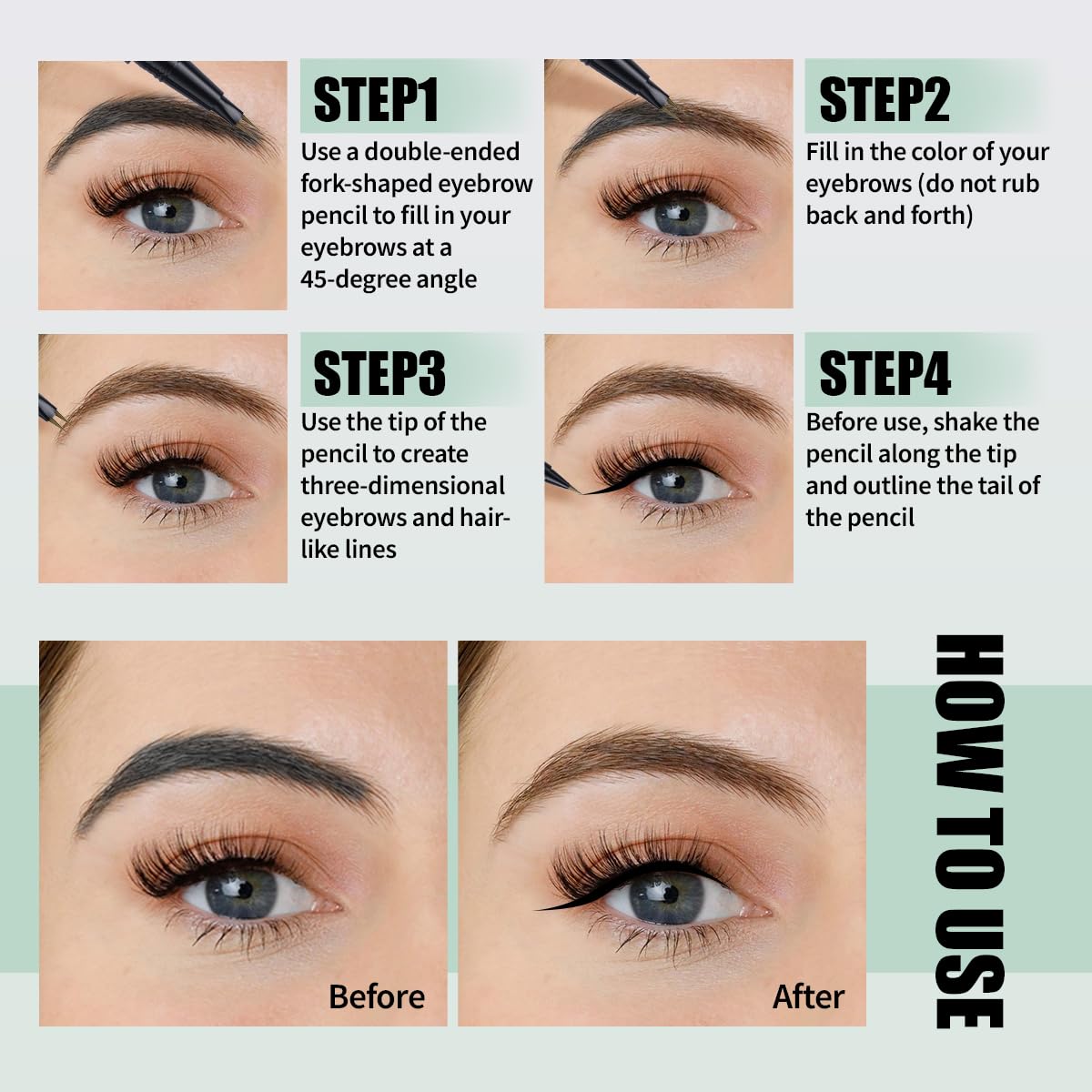 Eyebrow Pen,2-in-1 Dual-Ended Eye Brow Pencil with 2-Fork-Tip and Precise Brush-Tip, Microblading Eyebrow Pen for Waterproof Long Lasting Natural Hair-Like Brows (Black Brown)