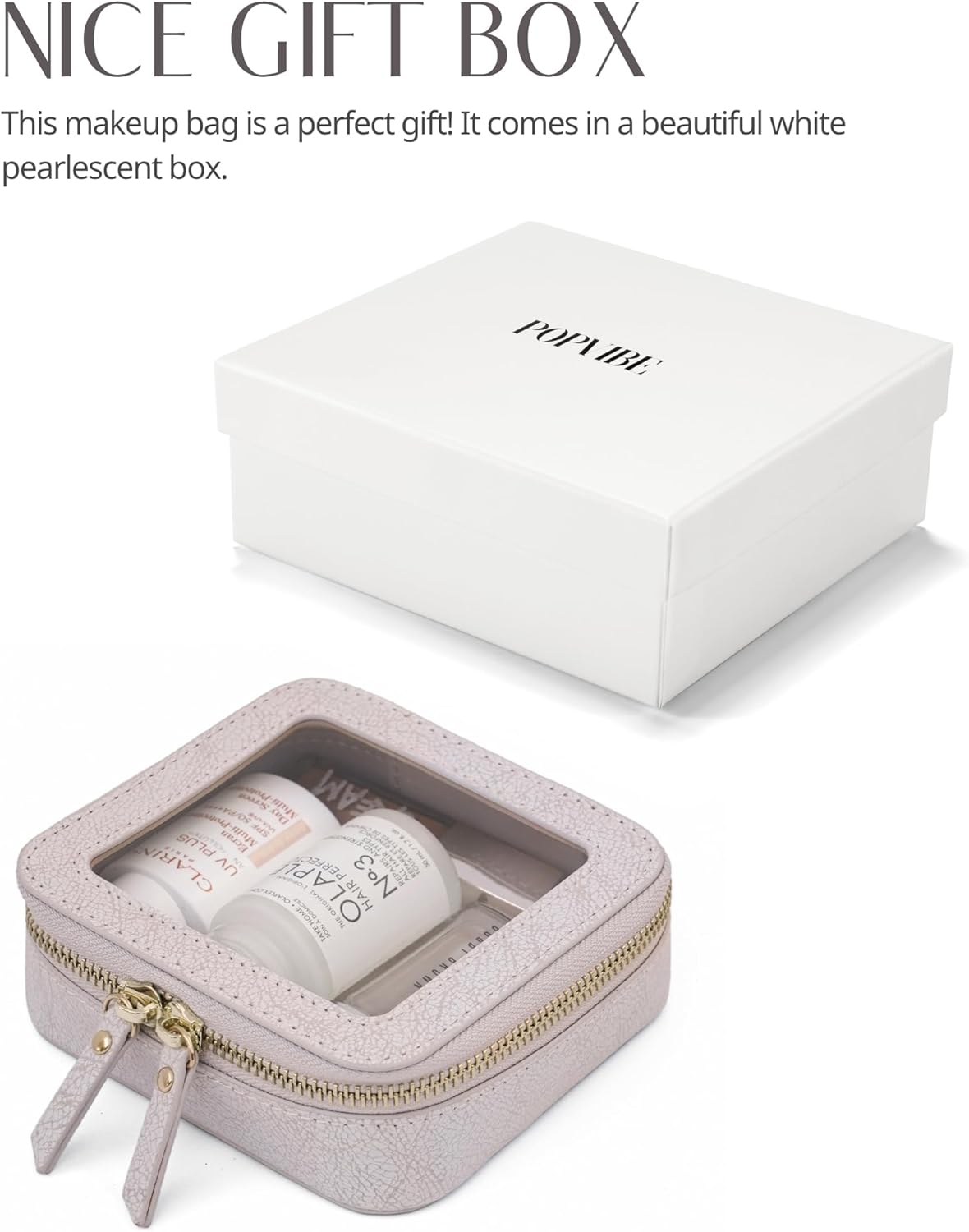 Popvibe Clear Makeup Bag Travel Cosmetic Case Transparent Toiletry Bag with Zipper, Portable Make Up Organizer Traveling Compact Car Bag for Essentials