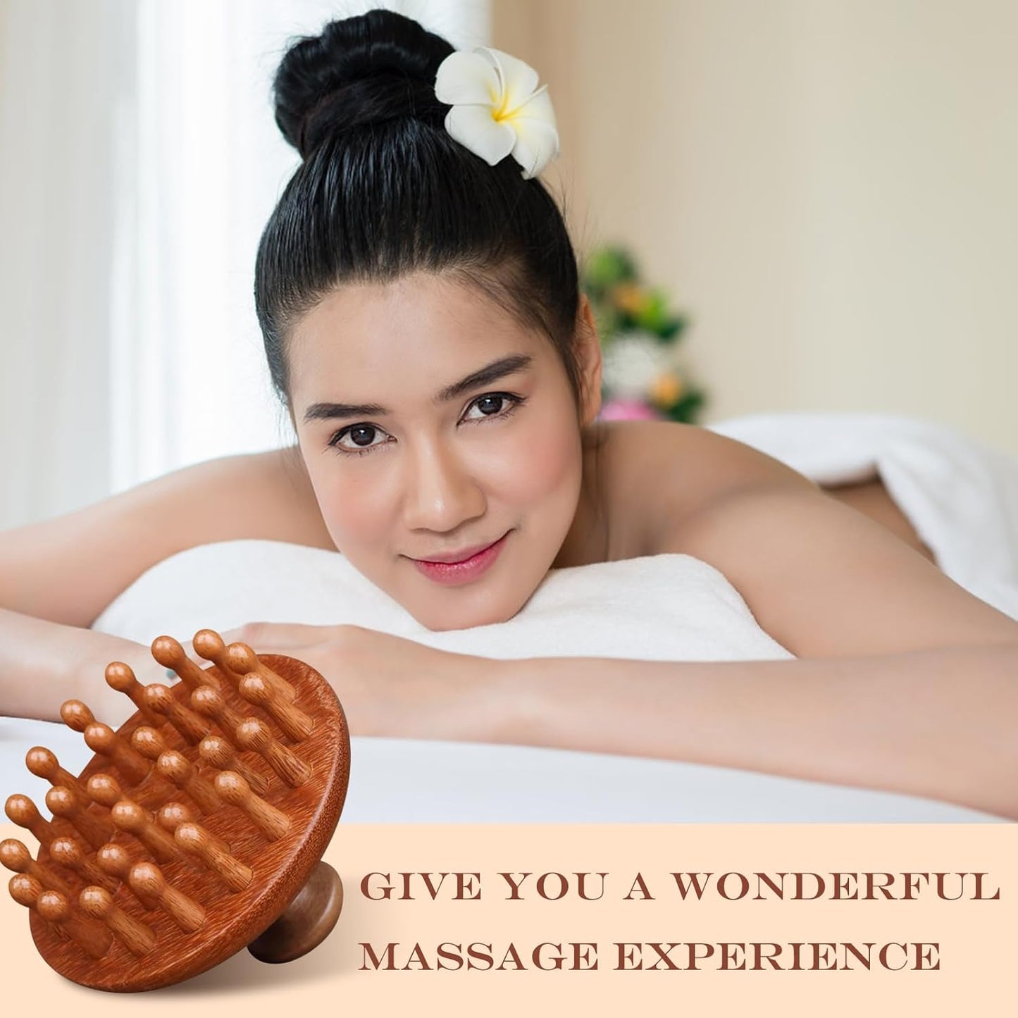 28 Teeth Sandalwood Head Massager - Round Wooden Scalp Brush for Hair Growth & Relaxation, Gua Sha Body Massage Tool