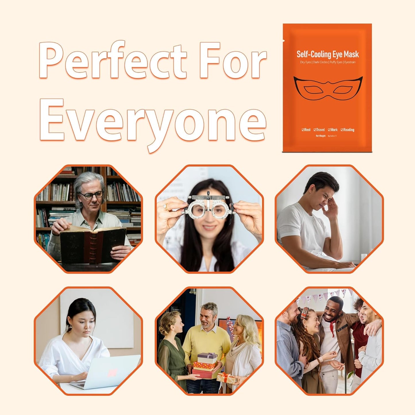 YDN Hydrogel Self Cooling Eye Mask, Individually Sealed, Cold Eye Mask for Puffiness/Dark Circles/Eye Bags/Dry Eyes/Migraines/Stress Relief, Travel Essentials - 5 Count