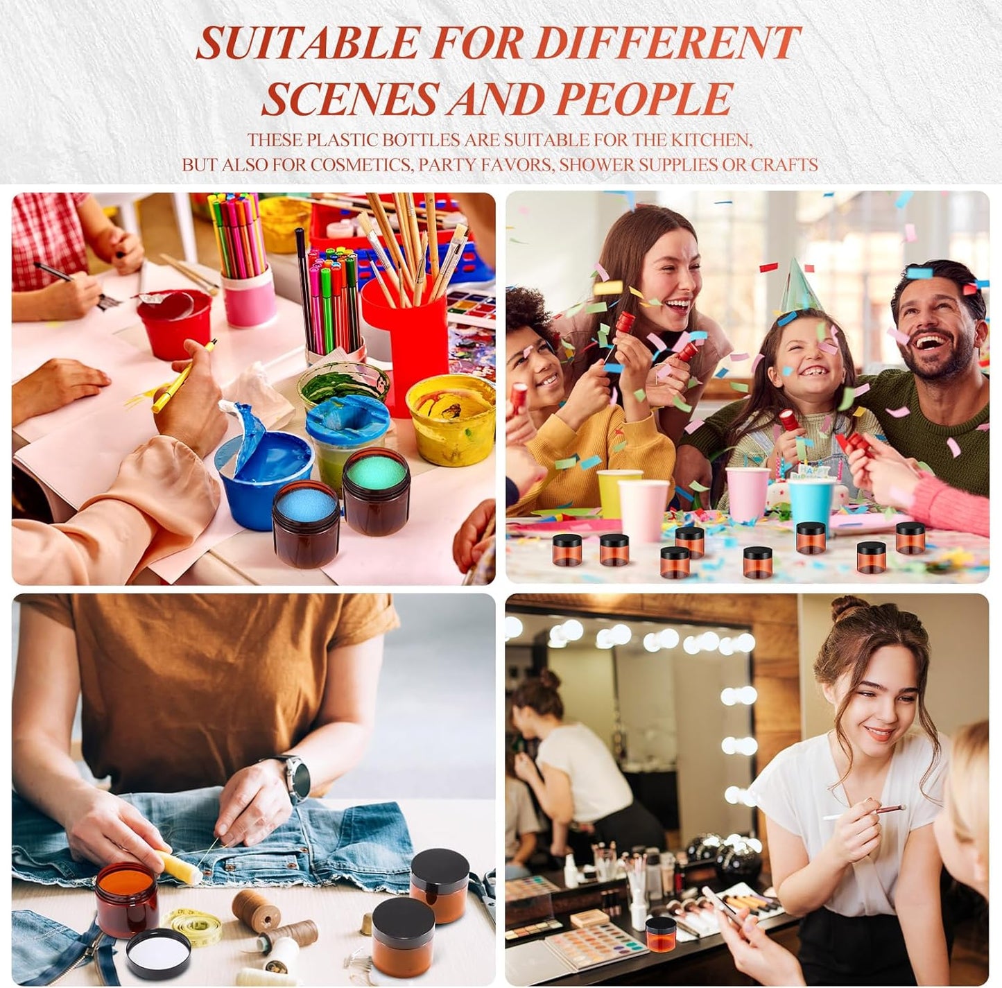 SATINIOR 36 Pieces 1 oz Plastic Jars with Lids Wide Mouth Airtight Reusable Container Acrylic Cosmetic Small Jars for Lotions Ointments Travel Toiletries Creams Make up Storage(Amber)