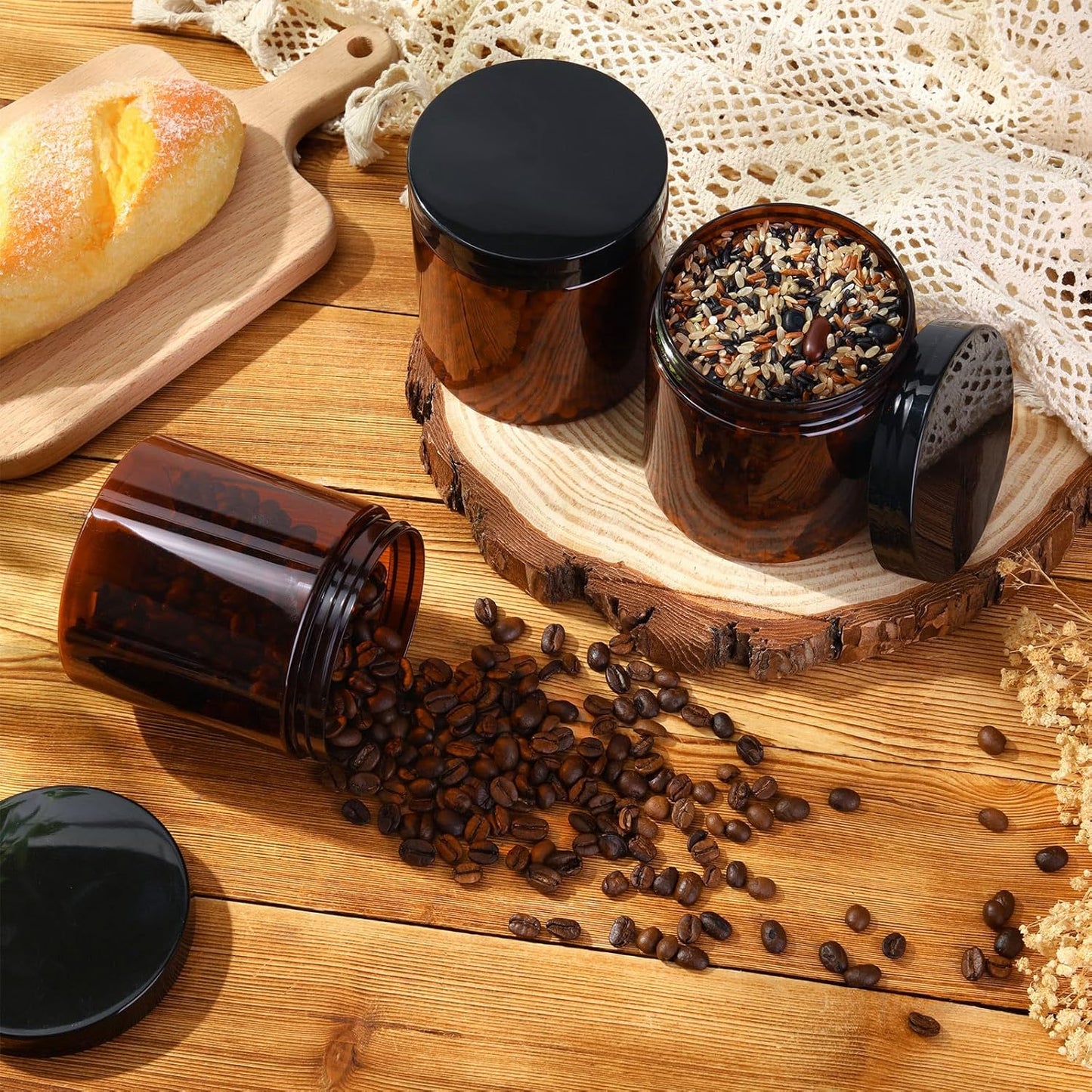 Patelai 4 Pieces Round Wide-mouth Leak Proof Plastic Container Jars with Lids for Travel Storage Makeup Beauty Products Face Creams Oils Salves Ointments DIY Making(16 Ounce,Amber)