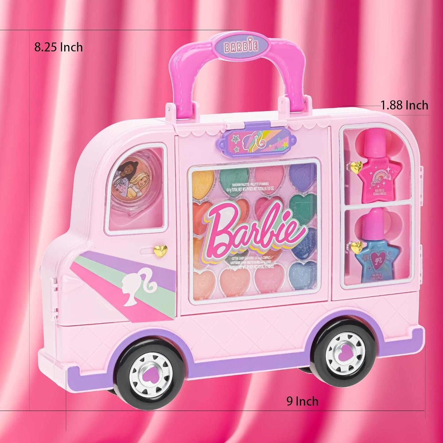 Barbie Car Makeup Kit for Girls, Real Washable Toy Makeup Set, Barbie Gift, Play Makeup and Pretend Play Toys Ages 6 7 8 9 10 11 12