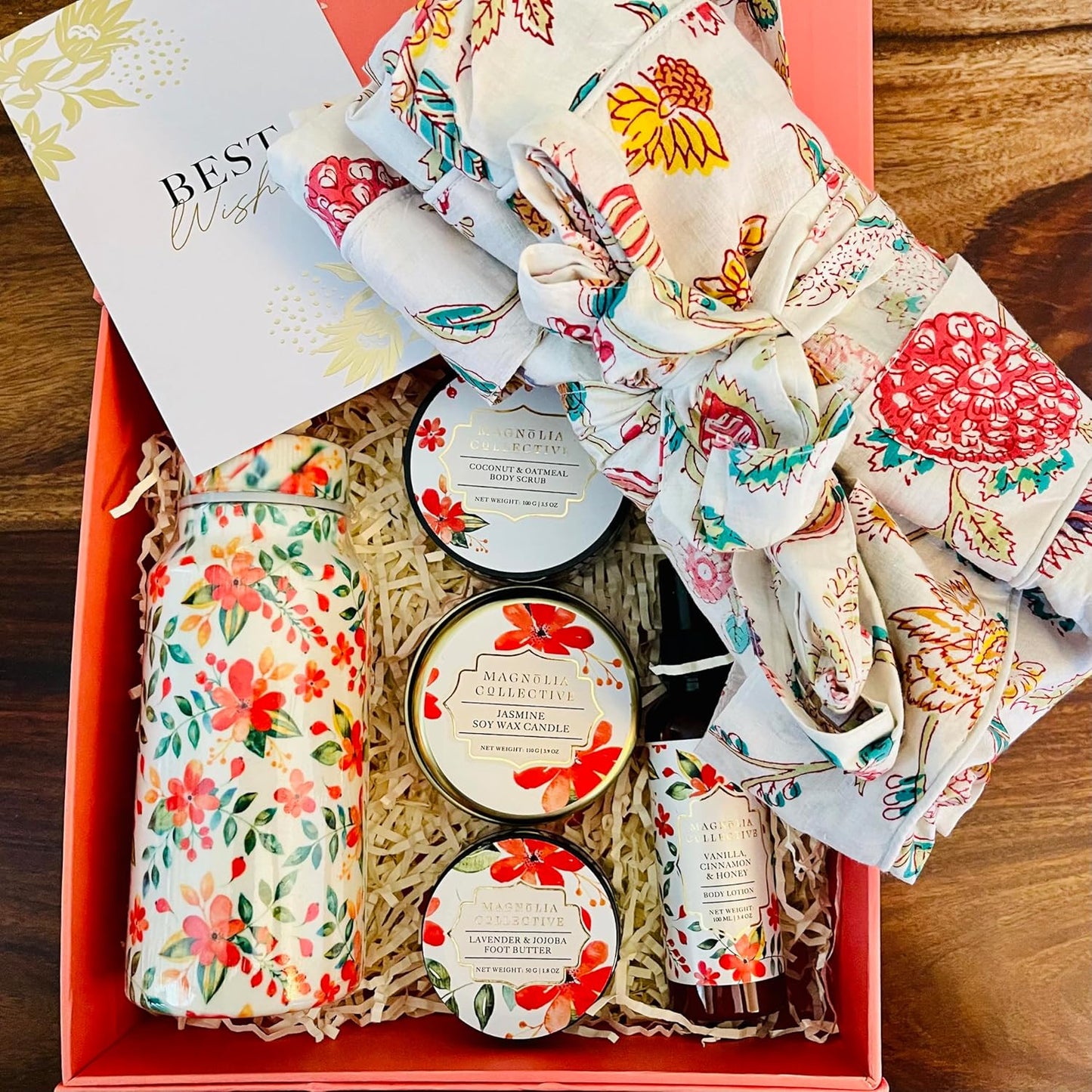 Spa Gift Set with Robe - 7 pc for New Mothers Postpartum Moms & Expecting- Luxurious Gift Set w Jasmine Candle Honey Lotion Coconut Oatmeal Body Scrub - All-Natural for Self-Care. Push present.