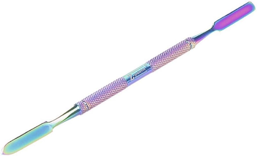 De-Potting Spatula, Dual-Ended Multicolor Steel Tool for Makeup Palettes, Empty Magnetic Palette Compatible, Professional Mixing & Blending, Iridescent Finish, 6.5" Length