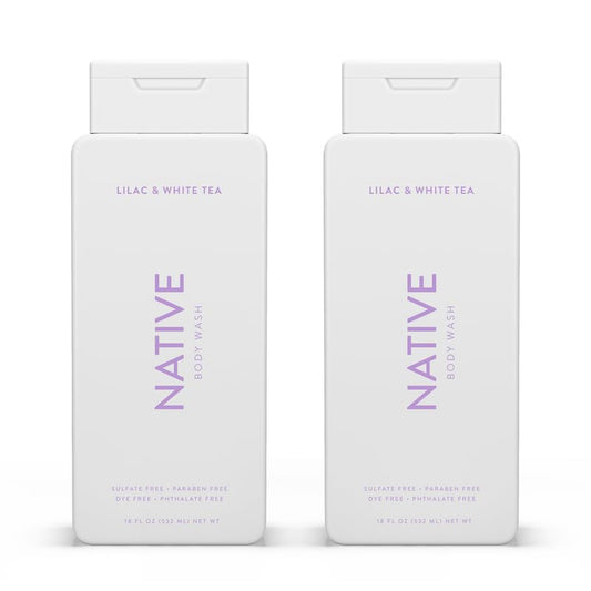 Native Body Wash Contains Naturally Derived Ingredients | For Women & Men, Sulfate, Paraben, & Dye Free Leaving Skin Soft and Hydrating | Lilac & White Tea 18 oz - 2 Pk