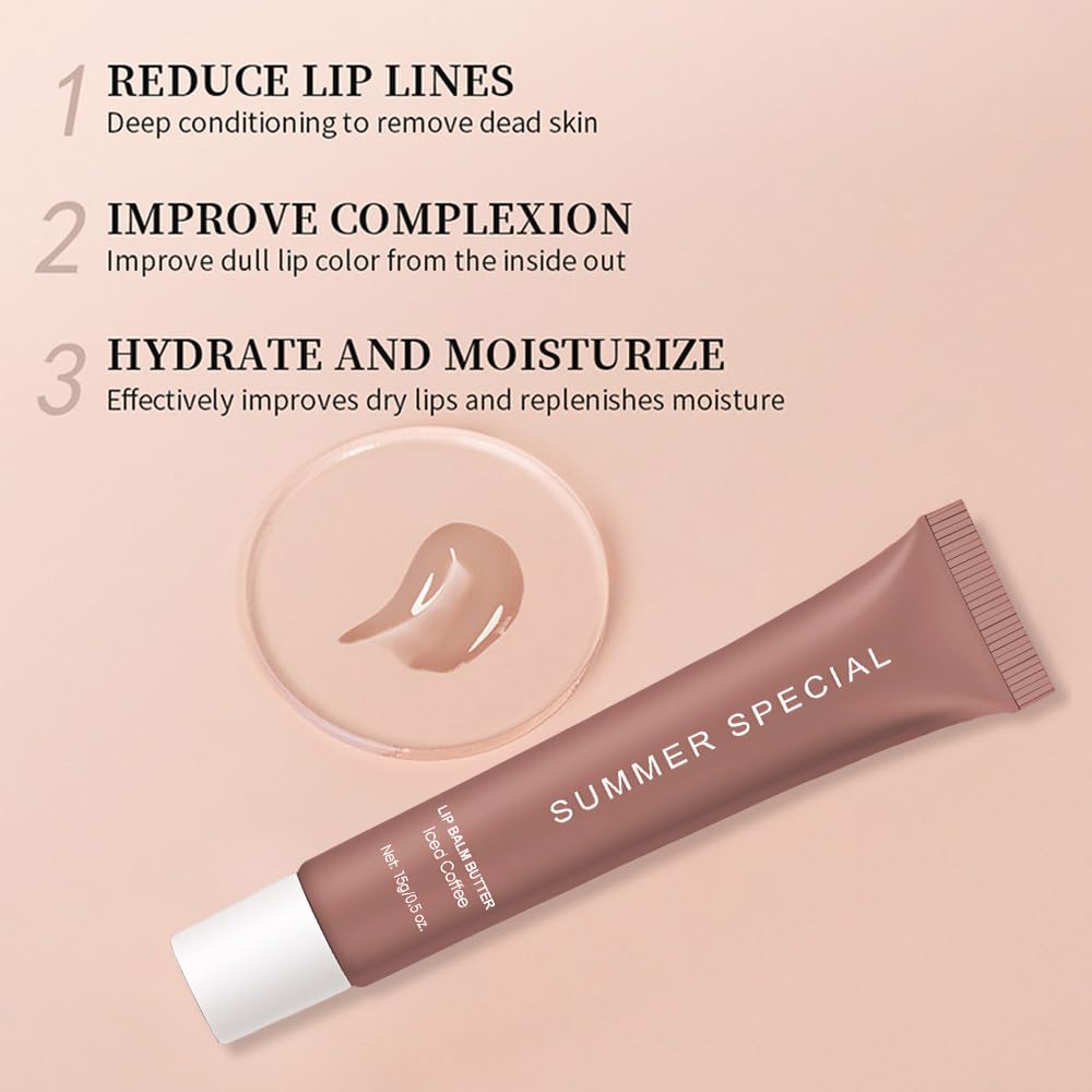 Summer Ultra-Hydrating Lip Butter Balm, Natural Vegan Lip Balm for Instant Moisture, Shine & Hydration,Sheer-Tinted,Soothes & Softens Dry Lips,Bálsamo labial hidratante #3 lced Coffee 0.5 Fl Oz