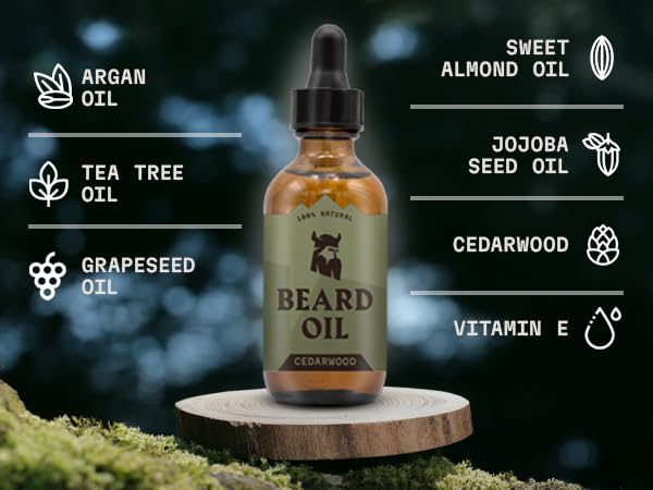 Striking Viking Beard Oil for Men - 2 Fl Oz, Cedarwood Scent - Beard Growth & Conditioning with Argan, Almond Plus Tea Tree Oil & Jojoba Oil for Beard Growth - Softener & Moisturizer