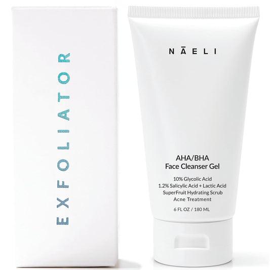 NAELI AHA/BHA Exfoliating Face Wash - 10% Glycolic Acid & Salicylic Acid Cleanser, Anti Aging Acne & Wrinkle Reducing Facial Exfoliant, Pore Minimizer & Brightening Gel, 6 oz