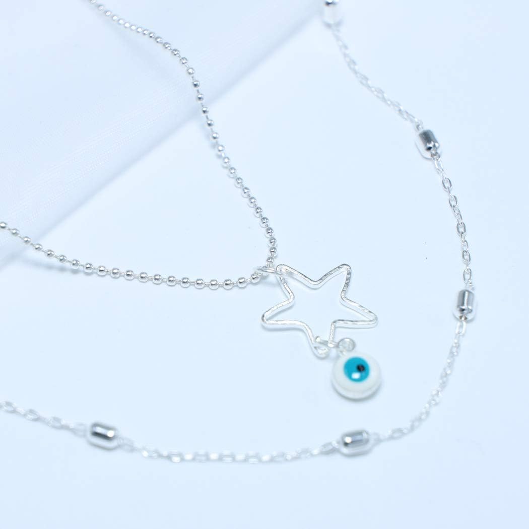 Bohemian Multi-layer Necklace with Hollow Star Demon Eye Pendant Fashion Layered Necklaces Chain Jewelry for women and girls