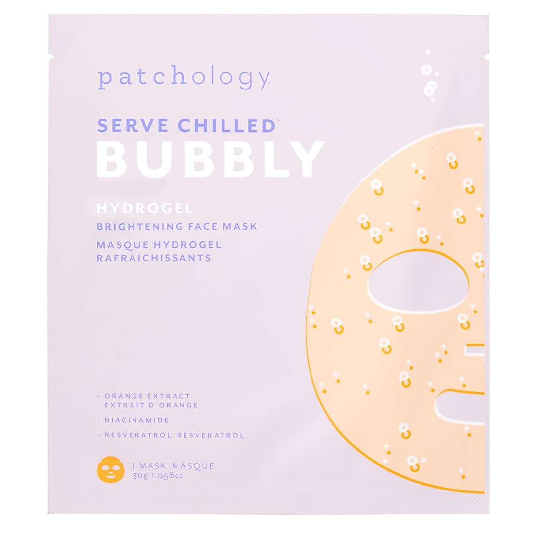 Patchology Brightening Gel Face Mask with Resveratrol and Niacinamide Bubbly - hydrogel Face Mask protects and brightens face while supporting an even skin tone. 1 count.