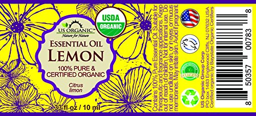 US Organic 100% Pure Lemon Essential Oil - USDA Certified Organic, Cold Pressed - W/Euro droppers (More Size Variations Available) (10 ml)