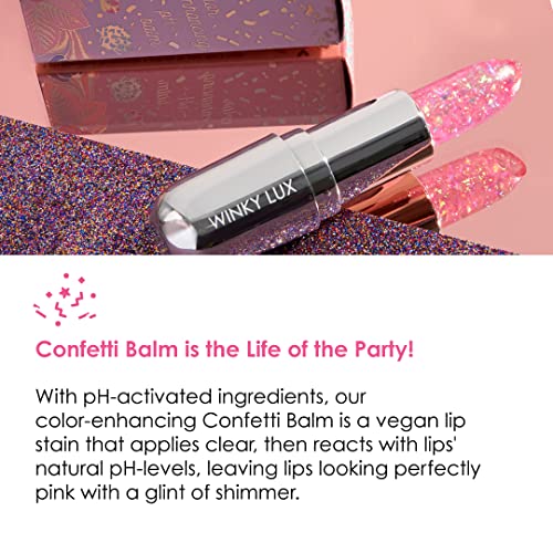 Winky Lux Rainbow Glitter Confetti Balm - Hydrating ph Lip Balm, Natural Pink Tint with pH Color Changing, Moisturize & Soften Lips While Leaving Sheer Pink Tint, with Vanilla Scent