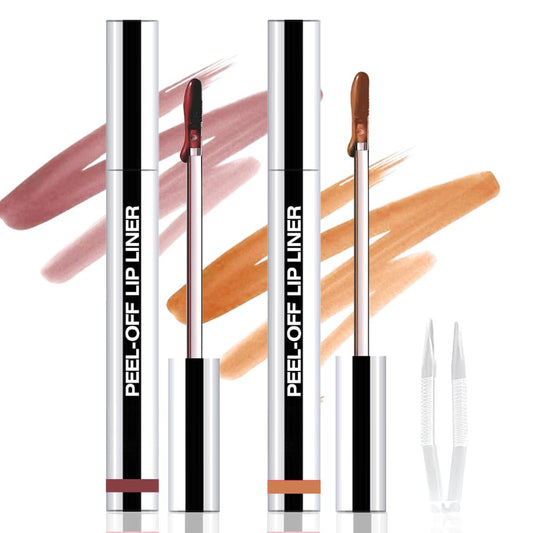 2Pcs Peel Off Matte Liquid Lip Gloss Stain-Lip Liner with Tweezer, Peel Off Lip Stain, Long Lasting & Waterproof Lipstick Tattoo, Transfer-Proof Lip Gloss for All Skin Types (01#+03, 2Pcs)