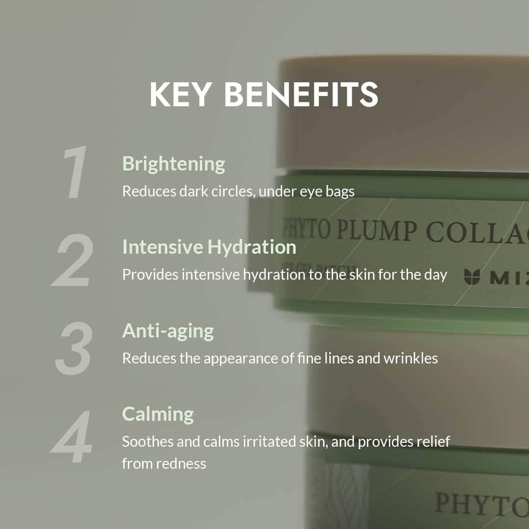 MIZON Phyto Plump Collagen Eye Gel Patch with Moringa, Triple Hyaluronic Acid, and Botanical Extracts for Brightening, Hydration, and Elasticity – 60pcs – Improves Vitality and Glow