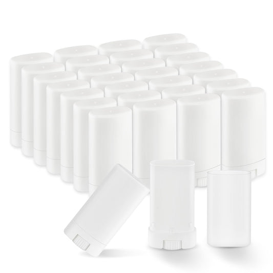 30 Pieces 15g/0.5oz White Oval Plastic Lip Balm Tubes,Empty Deodorant Bottles,Twist-Up Chap Stick Storage Containers for DIY Homemade Sunscreen Bar,Moisturizing Stick,Crayon