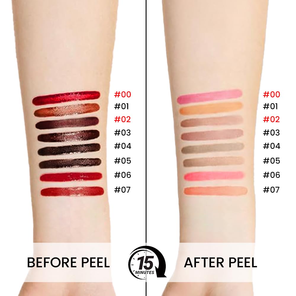 2Pcs Peel Off Matte Liquid Lip Gloss Stain-Lip Liner with Tweezer, Peel Off Lip Stain, Long Lasting & Waterproof Lipstick Tattoo, Transfer-Proof Lip Gloss for All Skin Types (00#+02#, 2Pcs)