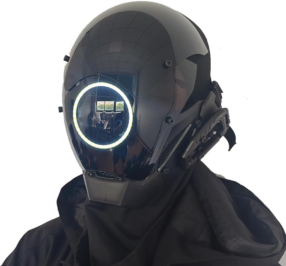 KYEDAY Punk Mask Cosplay for Men, LED Round Light Mask for Women Cosplay Halloween Fit Party Music Festival Accessories