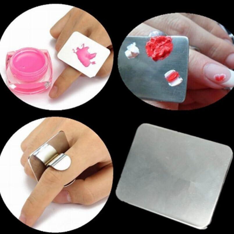 Alipis 2Pcs Nail Art Palette Ring, Stainless Steel Makeup Mixing Palette Finger Ring Professional Nail Polish Drawing DIY Art Color Mixing Tools Makeup Supplies