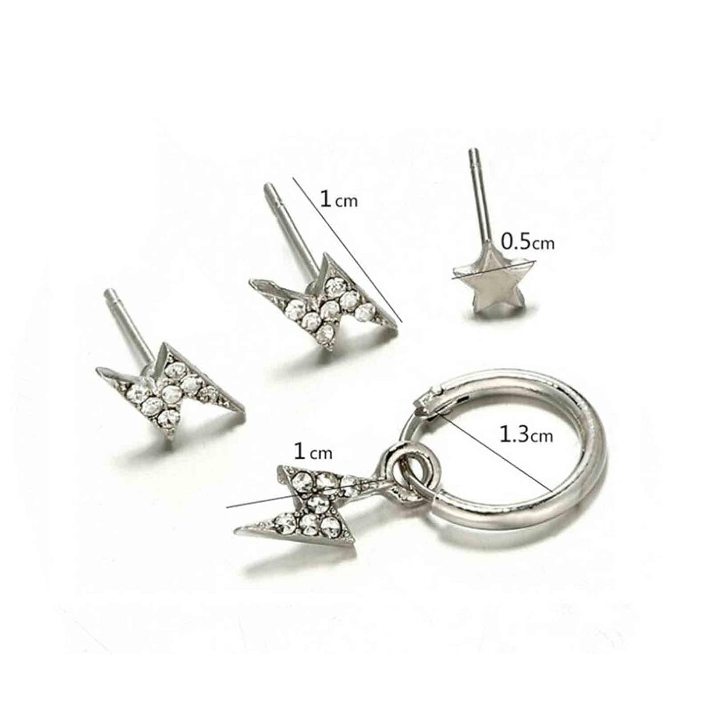 Bohemia Crystal Thunder Hoop Earrings Cz Lighting Bolt Studs Earrings Silver Lighting Drop Earrings Multiple Piecing Dot Earrings for Women and Girls