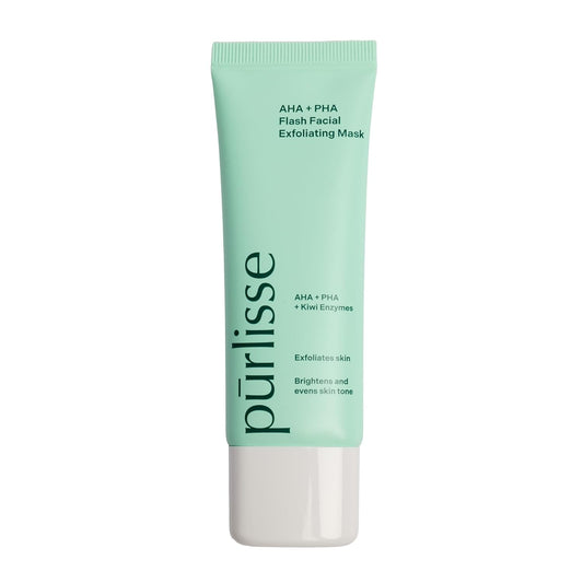 pürlisse AHA & PHA Flash Facial Exfoliant - Gentle Brightening Mask to Help Gently Refine Texture, Clear Pores & Even Skin Tone - Enriched with Fruit Enzymes to Support Skin Barrier (1.7 oz)