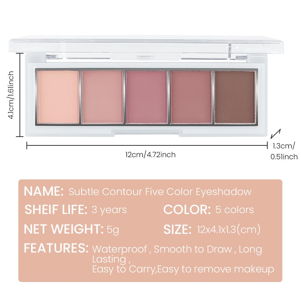 5 Colors Matte Eyeshadow Makeup Palette,Nude Pink Lavender Taupe Natural Neutral Eye Shadow Palette,Long Lasting Waterproof Naturing-Looking Women Girls Eye Shadow