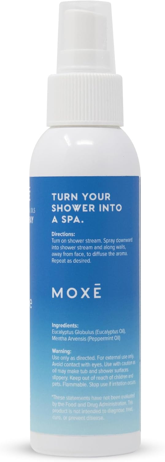 MOXE Shower Mist, Spa Steam Spray, Certified Natural Essential Oils, Aromatherapy, Tension Relief (Breathe, 4 Fl Oz (Pack of 2))