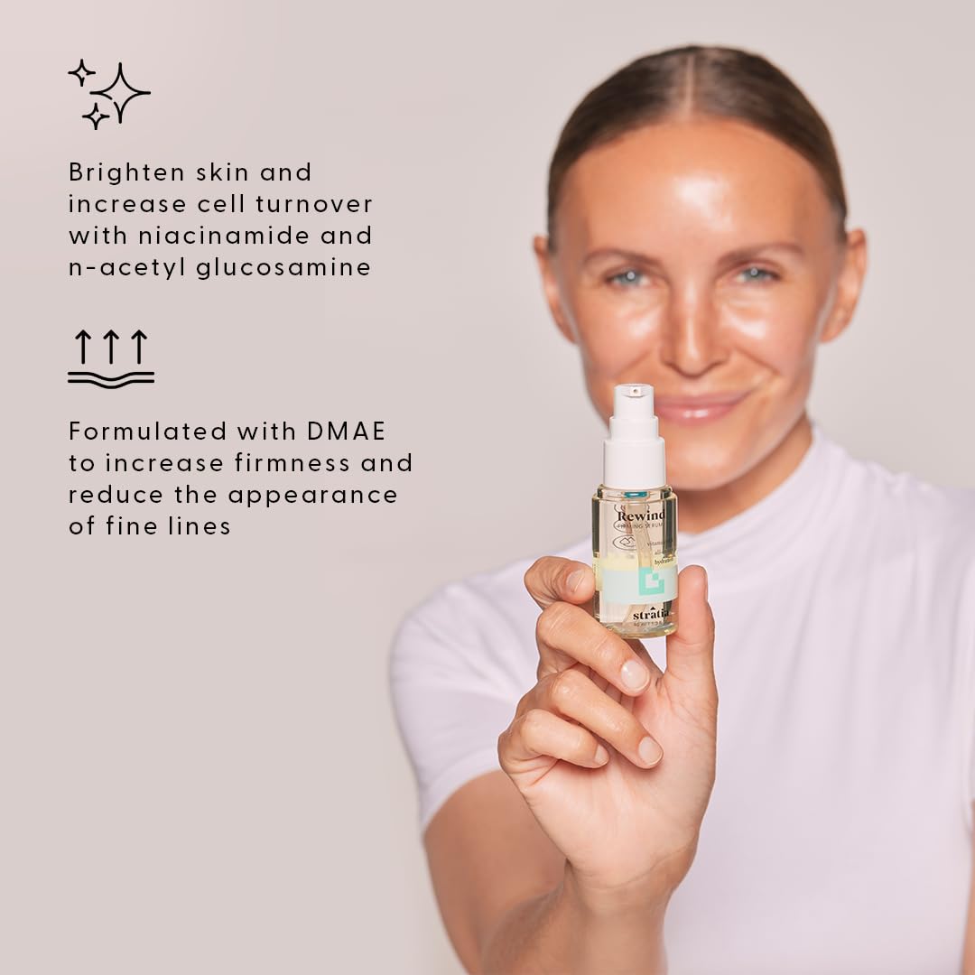 Stratia Rewind Firming & Hydrating Serum with Hyaluronic Acid & Niacinamide - Moisturizes & Evens Skin Tone with DMAE for Smooth, Plump Skin, 1.3 Fl Oz