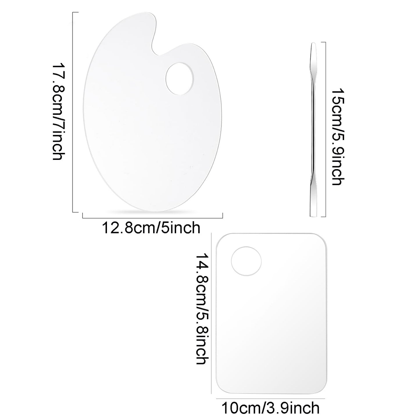 2 Pcs Acrylic Cosmetic Makeup Palette + 1 Pc Makeup Spatula, Makeup Mixing Tray Apply for Foundation Nail Art Beauty Salon Color Cream Liquid Mixing Art Palette