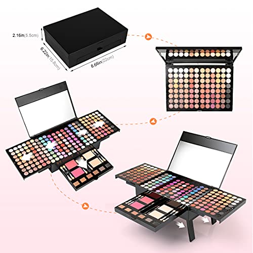 194 Colors Pink Cosmetic Make up Palette Set Kit with Eyeshadow Blusher Eyebrow Powder Face Concealer,All-in-One High Pigment Powder Pallet Kit with Mirror, Applicators