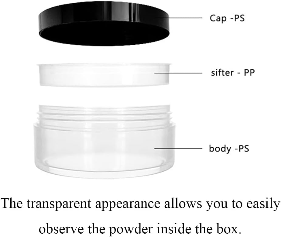 HAHIYO 3Pcs 20ml/0.68oz Plastic Empty Travel Compact Case Makeup Cosmetic Jar Refillable Powder Box No Leak Holder with Rotatable Sifter and Black Screw Lid