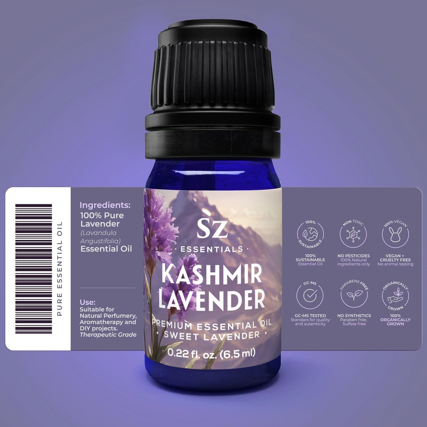Kashmir Lavender Essential Oil – 100% Pure & Undiluted – Sweet Floral Scent for Relaxation, Aromatherapy, Self-Care, Natural Perfumery – Vegan & Therapeutic – 0.22 fl oz (6.5 mL)