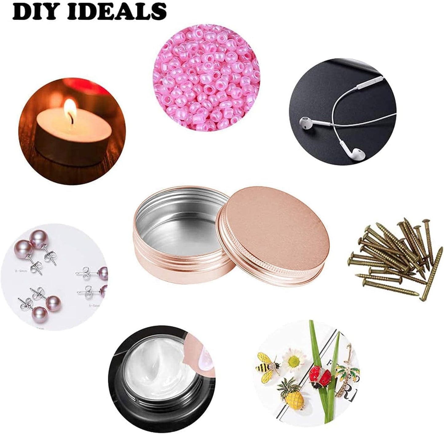 1 Ounce Aluminum Tin Jar with Screw Cap 30mL Tin Cans Refillable Containers for Cosmetic, Lip Balm, Cream, Lotion, Balms, Spices, Salve, Rose Gold 80 Pcs