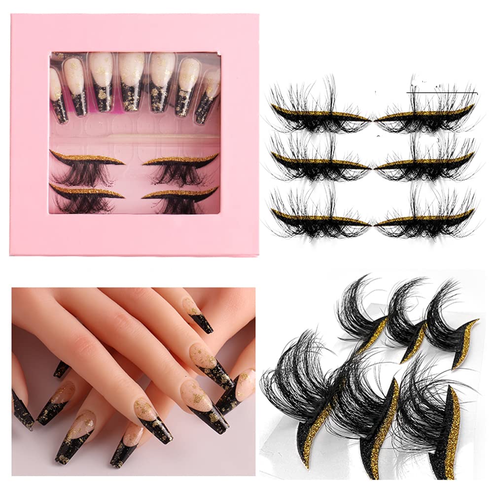 HBZGTLAD 3 in1 color eyeline Press On Nail with Eyelash Packing Boxes Set Package Pink White DIY Lashes and Nail Suit Box 1set… (SET-50)